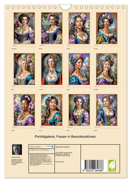 Produktbild: Portr&auml;tgalerie, Frauen in Barockkost&uuml;men (Wandkalender 2026 DIN A4 hoch), CALVENDO Monatskalender
