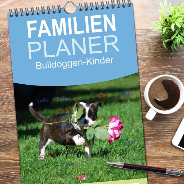 Produktbild: Familienplaner 2026 - Bulldoggen-Kinder mit 5 Spalten (Wandkalender, 21 x 45 cm) CALVENDO