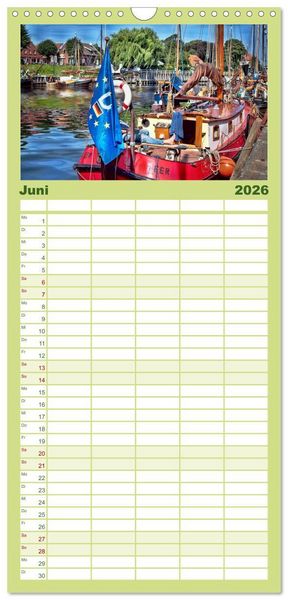 Produktbild: Familienplaner 2026 - Ostfriesland - Museumshafen Carolinensiel mit 5 Spalten (Wandkalender, 21 x 45 cm) CALVENDO