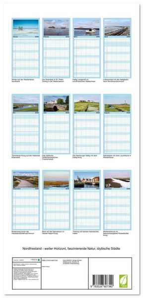 Produktbild: Familienplaner 2026 - Nordfriesland - weiter Horizont, faszinierende Natur, idyllische St&auml;dte mit 5 Spalten (Wandkalender, 21 x 45 cm) CALVENDO