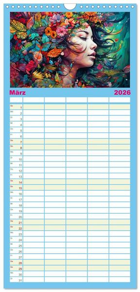 Produktbild: Familienplaner 2026 - Farbenfroh Weiblich mit 5 Spalten (Wandkalender, 21 x 45 cm) CALVENDO