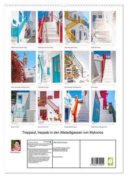 Produktbild: Treppauf, treppab in den Altstadtgassen von Mykonos (hochwertiger Premium Wandkalender 2026 DIN A2 hoch), Kunstdruck in Hochglanz
