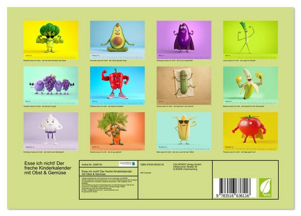 Produktbild: Esse ich nicht! Der freche Kinderkalender mit Obst & Gem&uuml;se (Wandkalender 2026 DIN A4 quer), CALVENDO Monatskalender