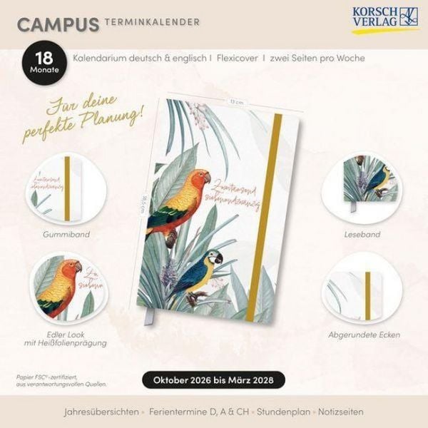 Produktbild: Terminkalender Campus Papagei 18 Monate 2027/2028