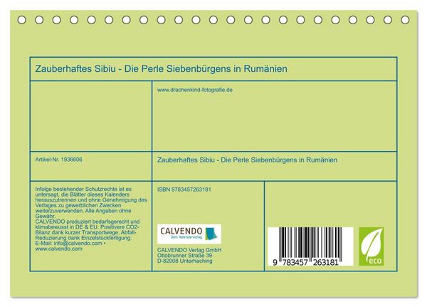 Produktbild: Zauberhaftes Sibiu - Die Perle Siebenb&uuml;rgens in Rum&auml;nien (Tischkalender 2026 DIN A5 quer), CALVENDO Monatskalender