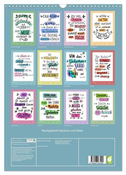 Produktbild: Nachgedacht-Spr&uuml;che und Zitate (Wandkalender 2026 DIN A3 hoch), CALVENDO Monatskalender