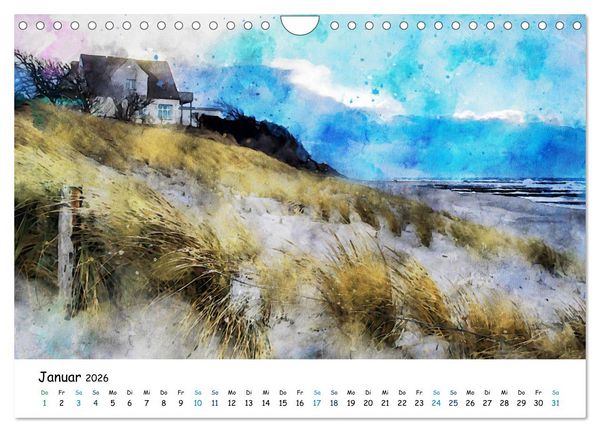 Produktbild: Aquarell Illustrationen vom Dar&szlig; (Wandkalender 2026 DIN A4 quer), CALVENDO Monatskalender