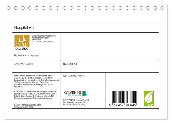 Produktbild: Hospital Art (Tischkalender 2026 DIN A5 quer), CALVENDO Monatskalender