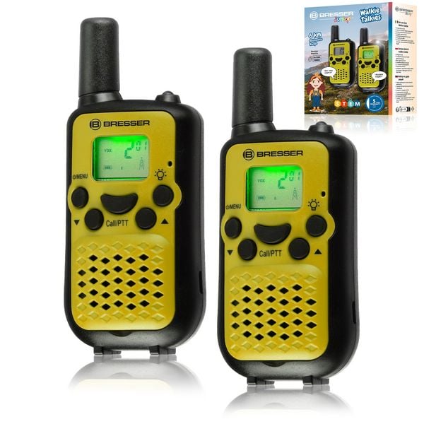 Produktbild: Bresser Junior 12711 - Walkie Talkie 2er-Set mit hoher Reichweite bis zu 6 km, Frei-Hand-Funktion, integrierte Taschenlampe, Farbe: green lime