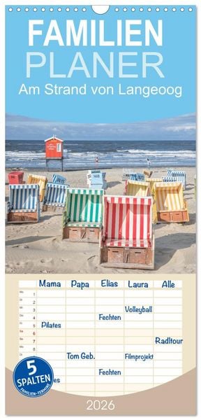 Produktbild: Familienplaner 2026 - Am Strand von Langeoog mit 5 Spalten (Wandkalender, 21 x 45 cm) CALVENDO