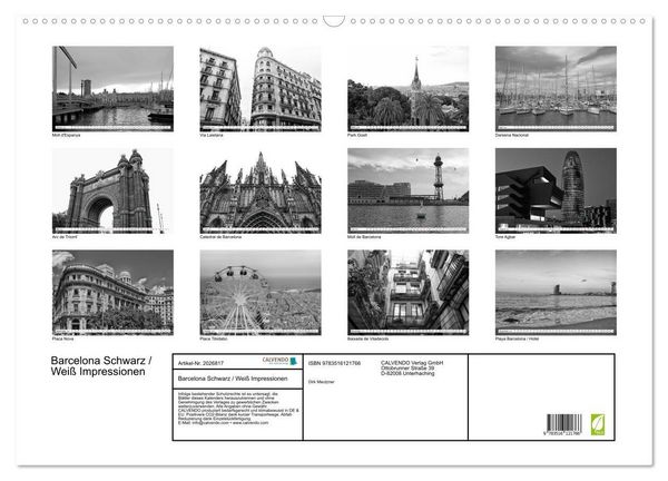 Produktbild: Barcelona Schwarz / Wei&szlig; Impressionen (Wandkalender 2026 DIN A2 quer), CALVENDO Monatskalender