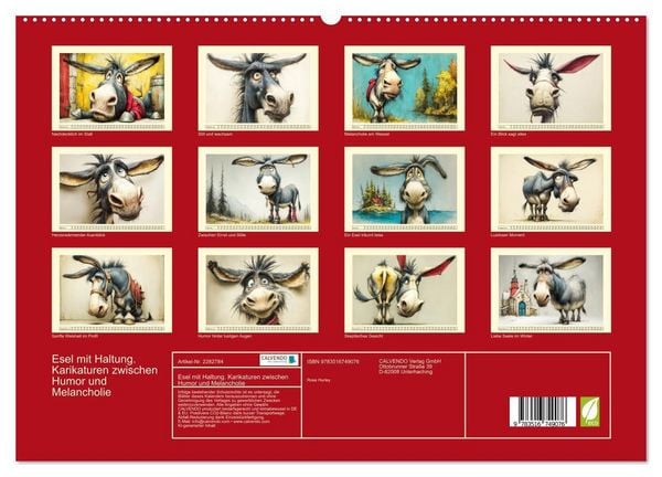 Produktbild: Esel mit Haltung. Karikaturen zwischen Humor und Melancholie (hochwertiger Premium Wandkalender 2026 DIN A2 quer), Kunstdruck in Hochglanz
