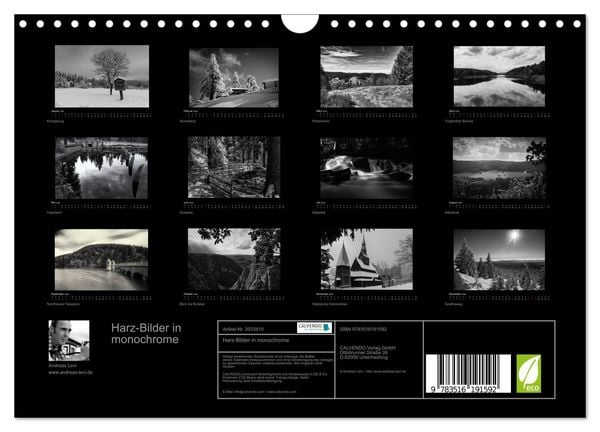 Produktbild: Harz-Bilder in monochrome (Wandkalender 2026 DIN A4 quer), CALVENDO Monatskalender