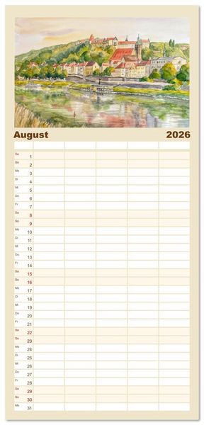 Produktbild: Familienplaner 2026 - Dresden und das Elbtal - Ein Aquarellkalender von Claudia Pinkau mit 5 Spalten (Wandkalender, 21 x 45 cm) CALVENDO
