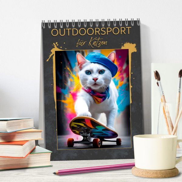 Produktbild: Outdoorsport f&uuml;r Katzen (Tischkalender 2026 DIN A5 hoch), CALVENDO Monatskalender