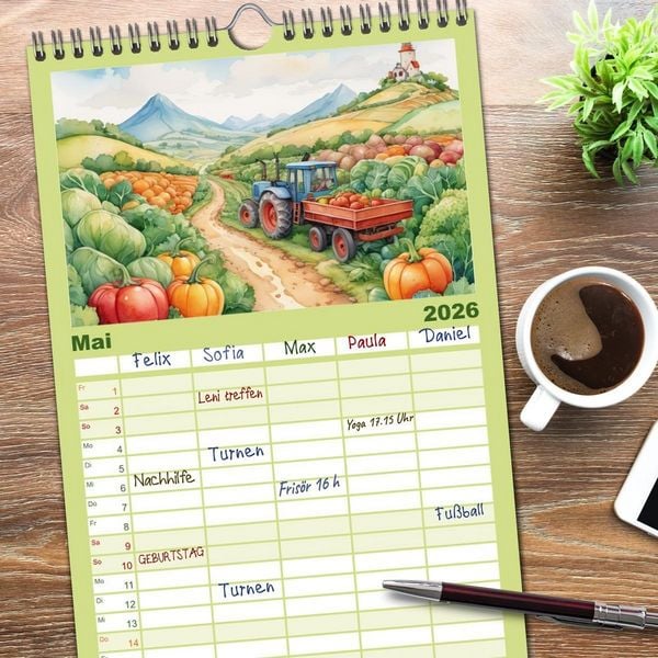 Produktbild: Familienplaner 2026 - Gem&uuml;siges - Reise ins Land des Gem&uuml;ses mit 5 Spalten (Wandkalender, 21 x 45 cm) CALVENDO