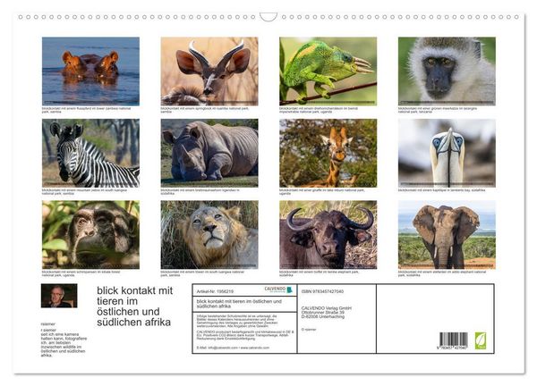 Produktbild: blick kontakt mit tieren im &ouml;stlichen und s&uuml;dlichen afrika (Wandkalender 2026 DIN A2 quer), CALVENDO Monatskalender