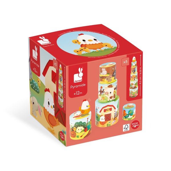 Produktbild: Motorikspielzeug &bdquo;Meine erste Bauernhof-Pyramide&ldquo; &ndash; 6-teiliges Lernspiel mit Mutter Henne f&uuml;r Kinder ab 12 Monaten
