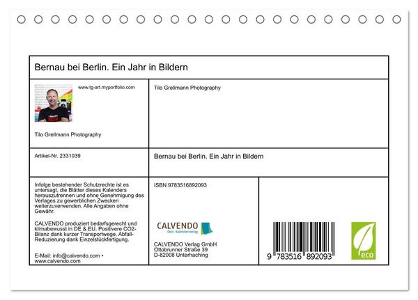 Produktbild: Bernau bei Berlin. Ein Jahr in Bildern (Tischkalender 2027 DIN A5 quer), CALVENDO Monatskalender