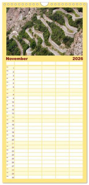 Produktbild: Familienplaner 2026 - Alpenp&auml;sse auf dem Rennrad Vol. 1 mit 5 Spalten (Wandkalender, 21 x 45 cm) CALVENDO
