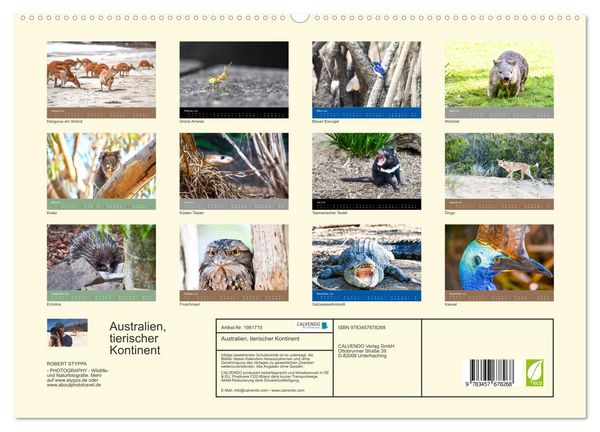 Produktbild: Australien, tierischer Kontinent (hochwertiger Premium Wandkalender 2026 DIN A2 quer), Kunstdruck in Hochglanz