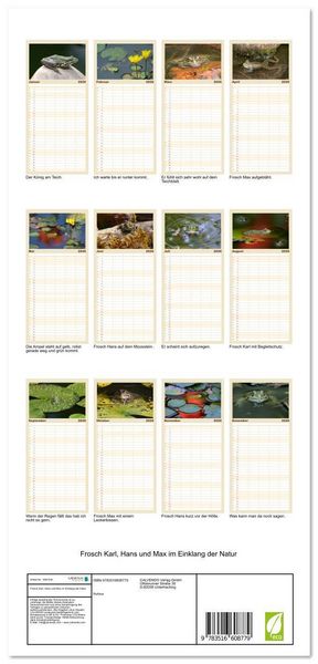 Produktbild: Familienplaner 2026 - Frosch Karl, Hans und Max im Einklang der Natur mit 5 Spalten (Wandkalender, 21 x 45 cm) CALVENDO