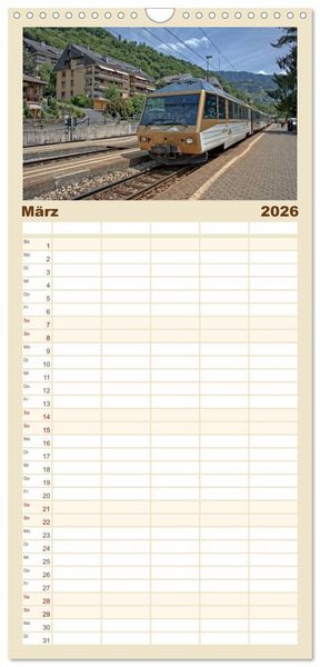 Produktbild: Familienplaner 2026 - Schweizer Eisenbahn mit 5 Spalten (Wandkalender, 21 x 45 cm) CALVENDO