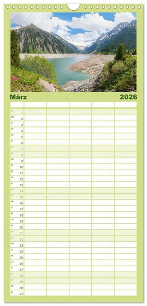 Produktbild: Familienplaner 2026 - Zillertal - Bergidylle rund um Mayrhofen 2026 mit 5 Spalten (Wandkalender, 21 x 45 cm) CALVENDO