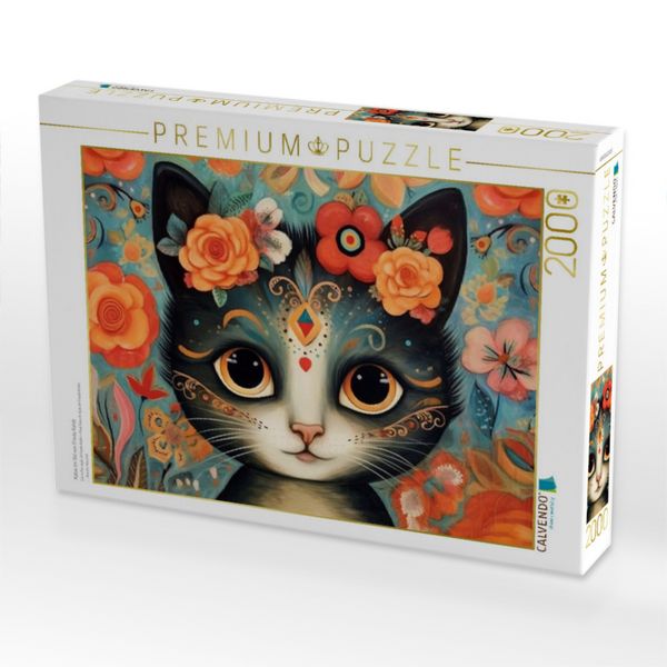 Produktbild: CALVENDO Puzzle Katze Im Stil von Frieda Kahlo | 2000 Teile Lege-Gr&ouml;&szlig;e 90x67cm Foto-Puzzle f&uuml;r gl&uuml;ckliche Stunden