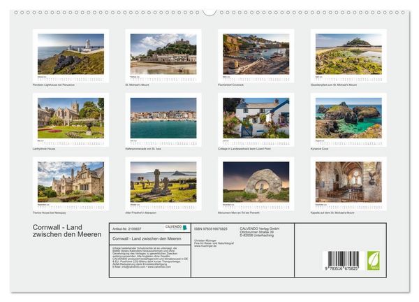 Produktbild: Cornwall - Land zwischen den Meeren (hochwertiger Premium Wandkalender 2026 DIN A2 quer), Kunstdruck in Hochglanz
