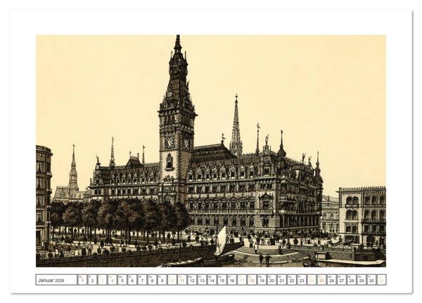 Produktbild: Hamburg: Die Hafenstadt auf historischen Stichen (Wandkalender 2026 DIN A2 quer), CALVENDO Monatskalender