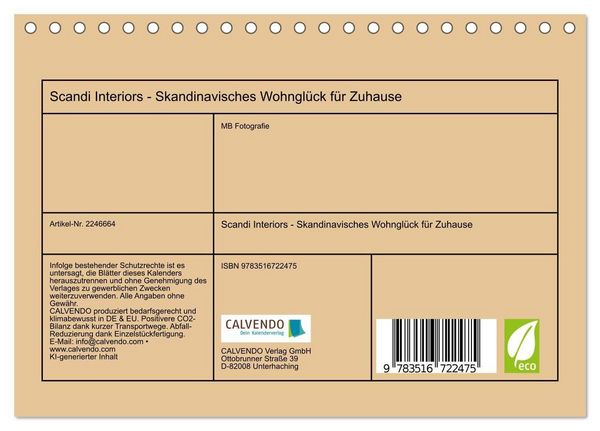 Produktbild: Scandi Interiors - Skandinavisches Wohngl&uuml;ck f&uuml;r Zuhause (Tischkalender 2026 DIN A5 quer), CALVENDO Monatskalender