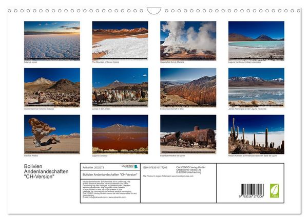 Produktbild: Bolivien Andenlandschaften "CH-Version" (Wandkalender 2026 DIN A3 quer), CALVENDO Monatskalender