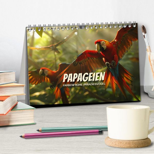 Produktbild: Papageien - Farbenfrohe Paradiesv&ouml;gel (Tischkalender 2026 DIN A5 quer), CALVENDO Monatskalender