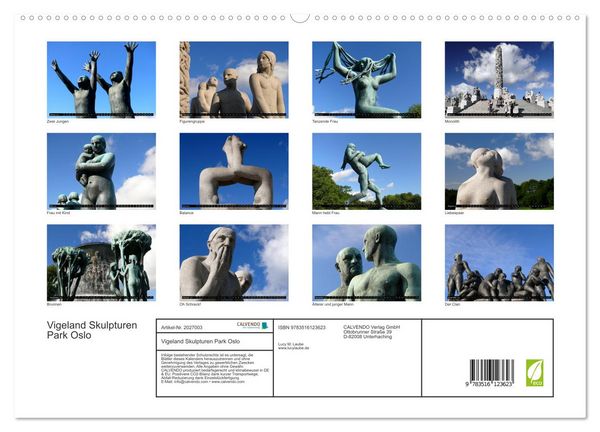 Produktbild: Vigeland Skulpturen Park Oslo (hochwertiger Premium Wandkalender 2026 DIN A2 quer), Kunstdruck in Hochglanz