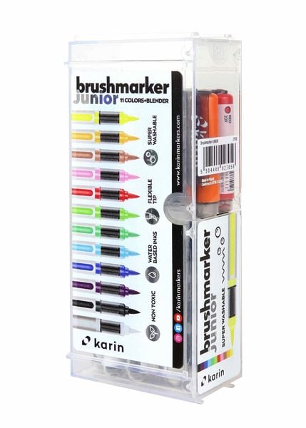 Produktbild: KARIN Marker Brushmarker JUNIOR Basic Colours + blender, 12 Farben