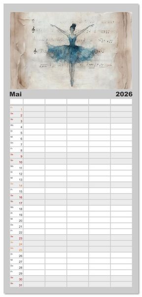 Produktbild: Familienplaner 2026 - Im Pas de Deux mit der Stille mit 5 Spalten (Wandkalender, 21 x 45 cm) CALVENDO