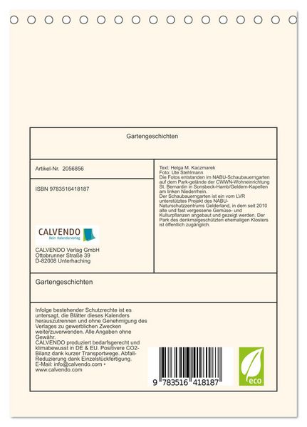 Produktbild: Gartengeschichten (Tischkalender 2026 DIN A5 hoch), CALVENDO Monatskalender