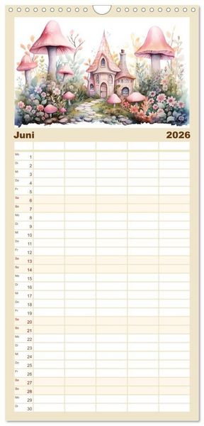 Produktbild: Familienplaner 2026 - M&auml;rchenhafte Feenh&auml;uschen mit 5 Spalten (Wandkalender, 21 x 45 cm) CALVENDO