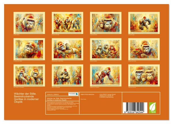 Produktbild: W&auml;chter der Stille. Beeindruckende Gorillas in moderner &Ouml;loptik (Wandkalender 2026 DIN A4 quer), CALVENDO Monatskalender