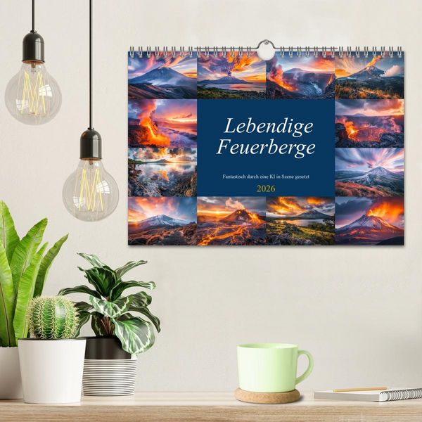 Produktbild: Lebendige Feuerberge - Fantastisch durch eine KI in Szene gesetzt (Wandkalender 2026 DIN A4 quer), CALVENDO Monatskalender