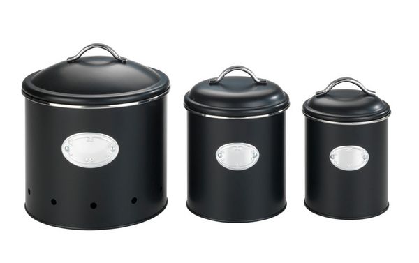 Produktbild: Aufbewahrungsdose Mod. Nero Set, 3-teilig, Vorratsdosen aus lackiertem Metall, Schwarz