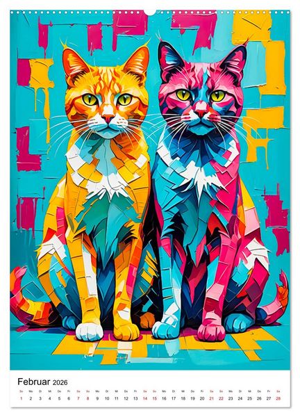 Produktbild: Pop-Art Katzen - Moderne, verr&uuml;ckte Katzenportr&auml;ts (Wandkalender 2026 DIN A2 hoch), CALVENDO Monatskalender