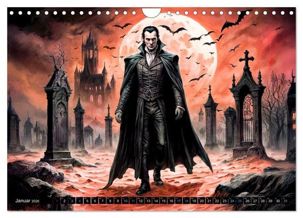 Produktbild: Finsternis der Vampire - Mystischer d&uuml;sterer Fantasy Kalender (Wandkalender 2026 DIN A4 quer), CALVENDO Monatskalender