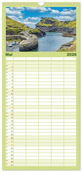 Produktbild: Familienplaner 2026 - Cornwall - Malerische Landschaften mit grandiosen K&uuml;sten mit 5 Spalten (Wandkalender, 21 x 45 cm) CALVENDO