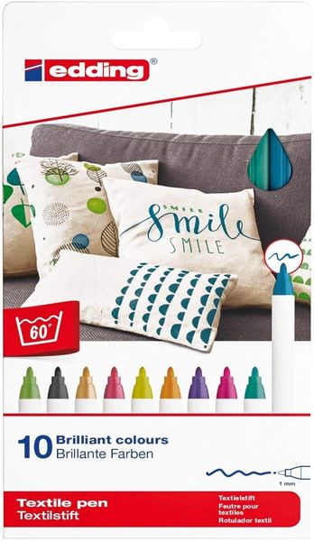 Produktbild: edding 4600 Textilstifte TEXTILE PEN 1mm 10er Set Rundspitze