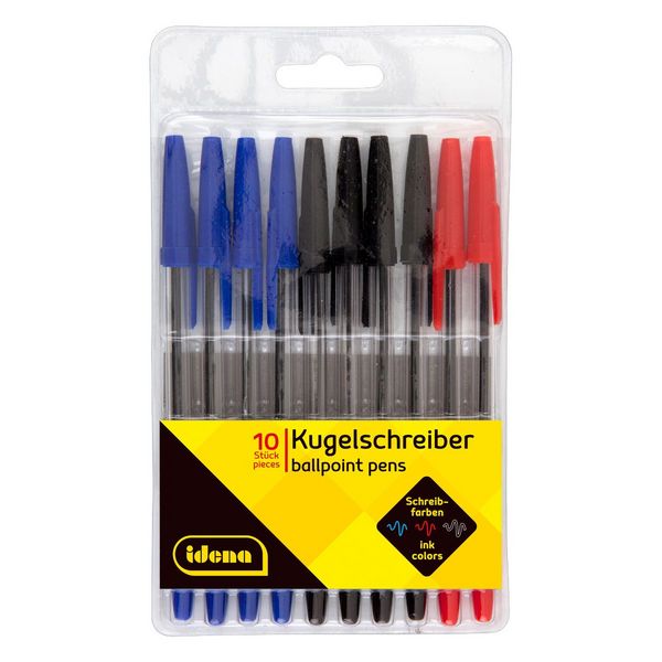 Produktbild: Idena Kugelschreiber Schreibfarbe rot blau und schwarz 15,8cm 10 St&uuml;ck