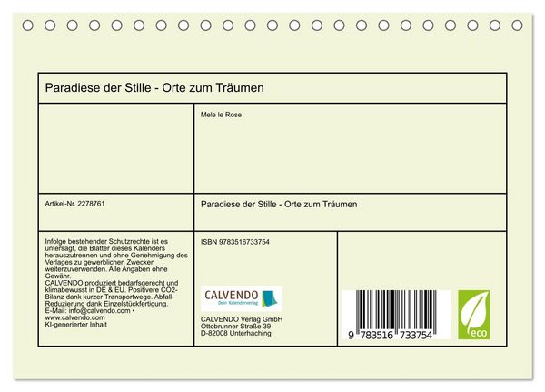 Produktbild: Paradiese der Stille - Orte zum Tr&auml;umen (Tischkalender 2026 DIN A5 quer), CALVENDO Monatskalender