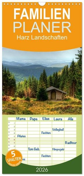 Produktbild: Familienplaner 2026 - Harz Landschaften mit 5 Spalten (Wandkalender, 21 x 45 cm) CALVENDO