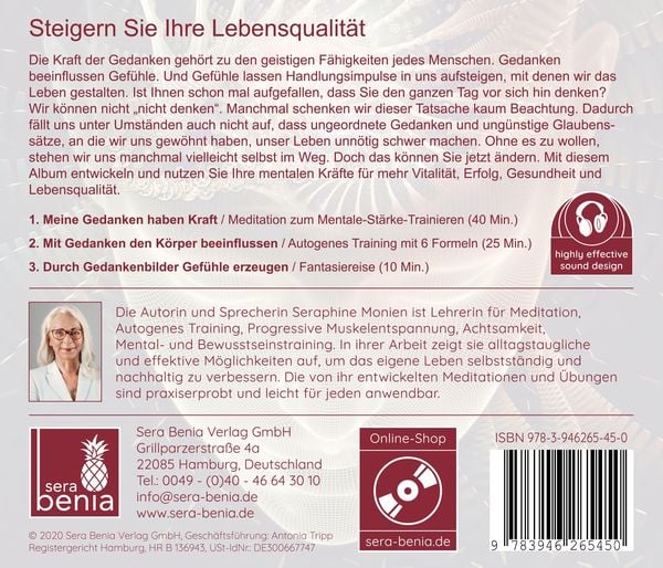 Produktbild: Die Kraft der Gedanken &ndash; Positiv denken lernen und bewusst leben durch Achtsamkeitsmeditation / inkl. Autogenes Training {Mentaltraining CD}